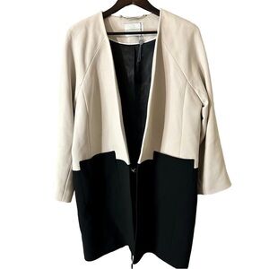Windsmoor Elegant Women's Black and Cream Blazer Jacket Hook Close Size 14 Wool